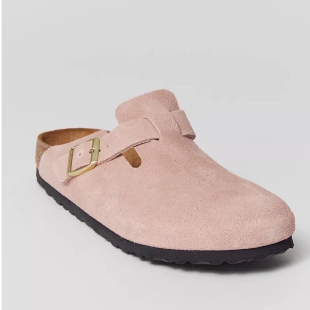 Pink and gold boston birkenstock clog